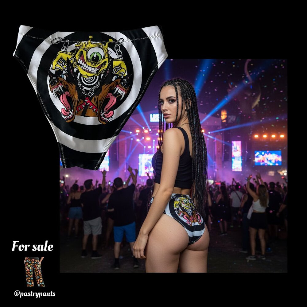 Hypnotic Spiral Custom cyclops Graphic Bikini Bottom – Black/White – Size small